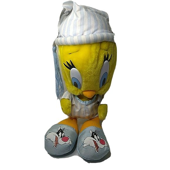 Vtg 1997 Tweety Bird Bedtime Pajamas Sylvester Slippers Plush Play By Play 17” - Picture 1 of 8